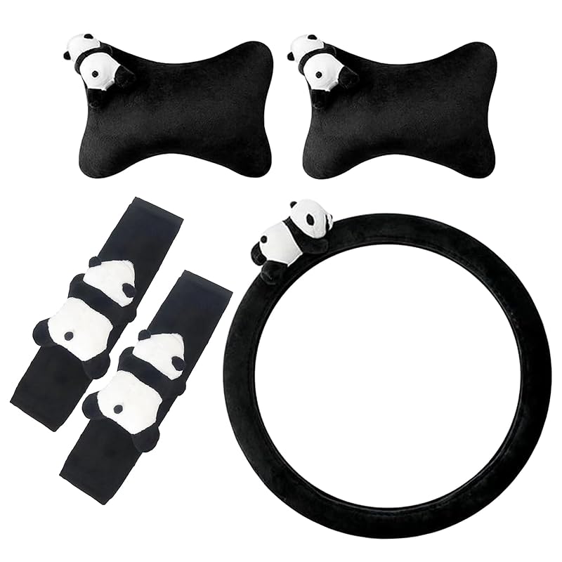 【国内即発】シートベルトカバー ネックピロー かわいい ハンドルカバー かわいいパンダ ぬいぐるみ シートベルトパッド 肩当てパッド 肩保護 旅行 運転 車用品 アクセサリー5セット