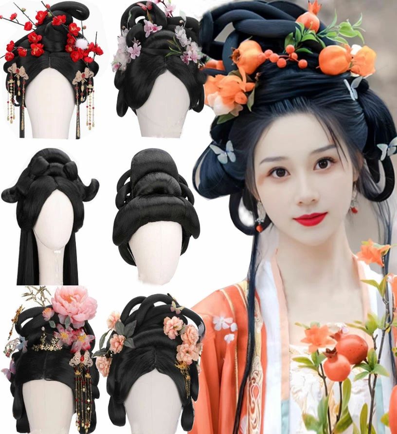 大好評 ハが中華 華やか ウイッグ コスプレ 皇后 貴妃 お姫様 時代劇 宮廷 中華古代古典 黒 全頭かつら コスチューム 中国古代 大人 女性