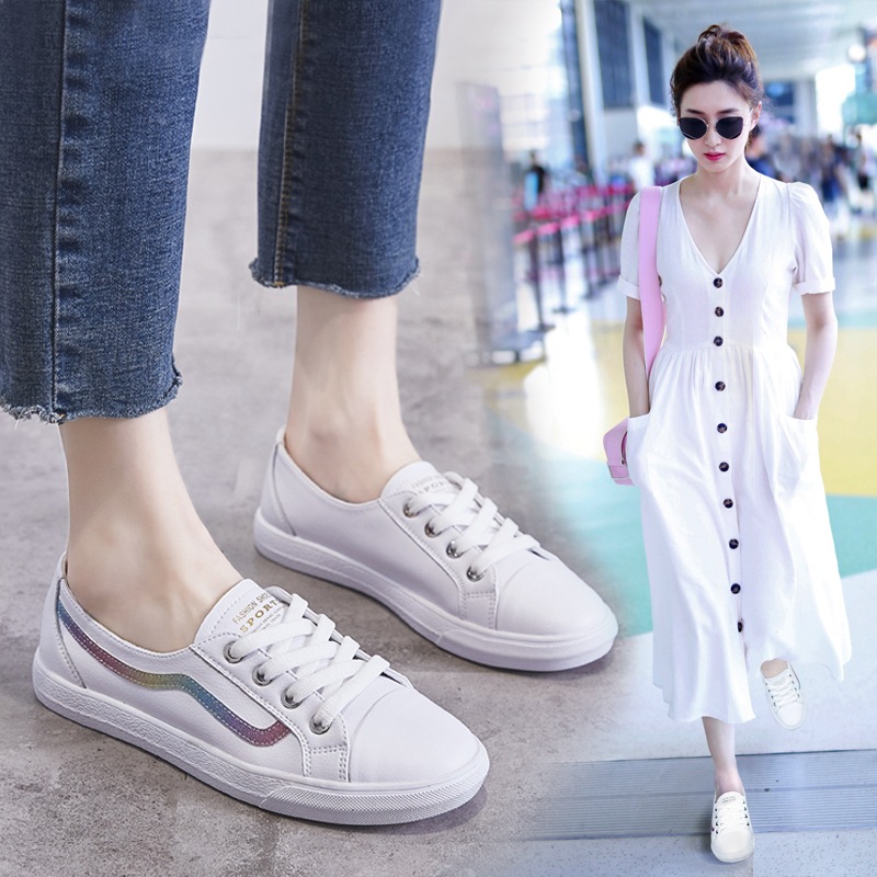 スター同じスタイルの白い靴女性2020年夏の新しい革すべて一致平底カジュアルシングルシューズレディースシューズ