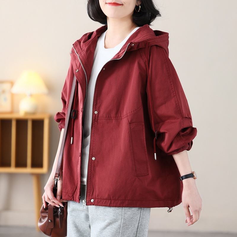二重層フード付きショートウインドブレーカーフェミニン多用途ゆったりスリム韓国風大きいサイズカジュアルレディース新作ジャケット