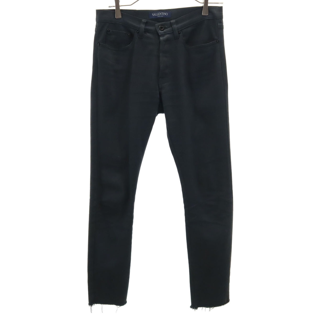 イタリア製 裾切りっぱなし スキニーパンツ w27 ブラック ボタンフライ メンズ 古着