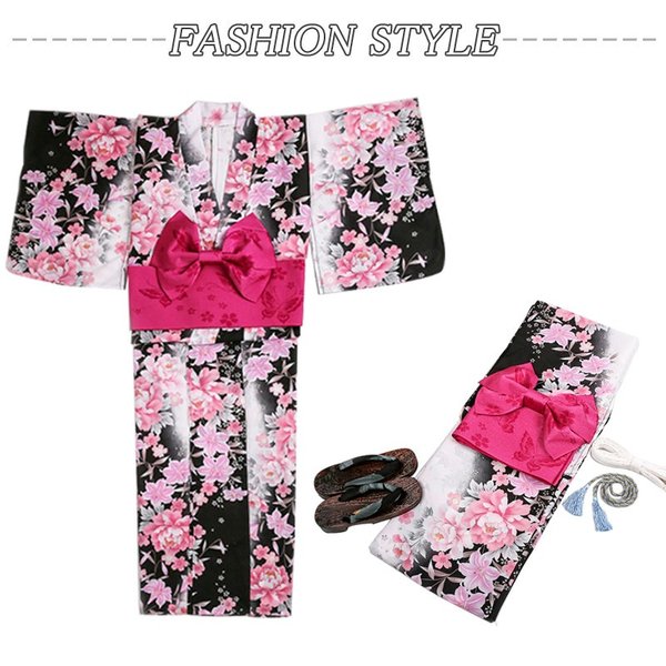 レディース浴衣 着物 仕立て上がり 洗える ピンク　ユリの花　　結び帯　飾り紐　高級 変わり織 花