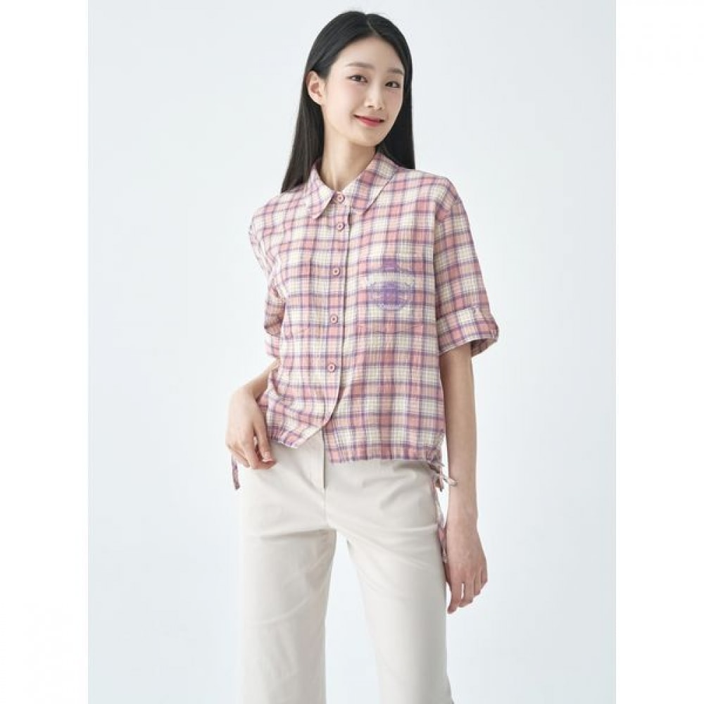 [ジセン] コットンチェックエンブロイダリーストリングブラウス LCWSO537_PK