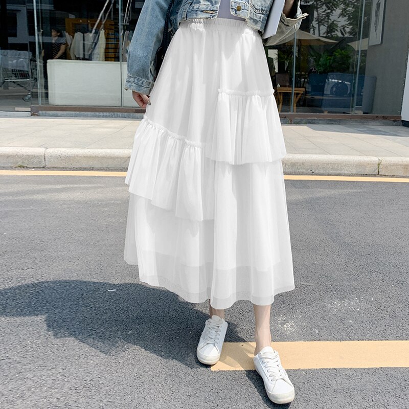 3色 スカート ボトムス 春 夏 秋 冬 きれいめ カジュアル かわいい レディース プリーツスカート フレアスカート チュールスカート トラペーズスカート ロング丈 9分丈 アンクル丈 無地 ウエス