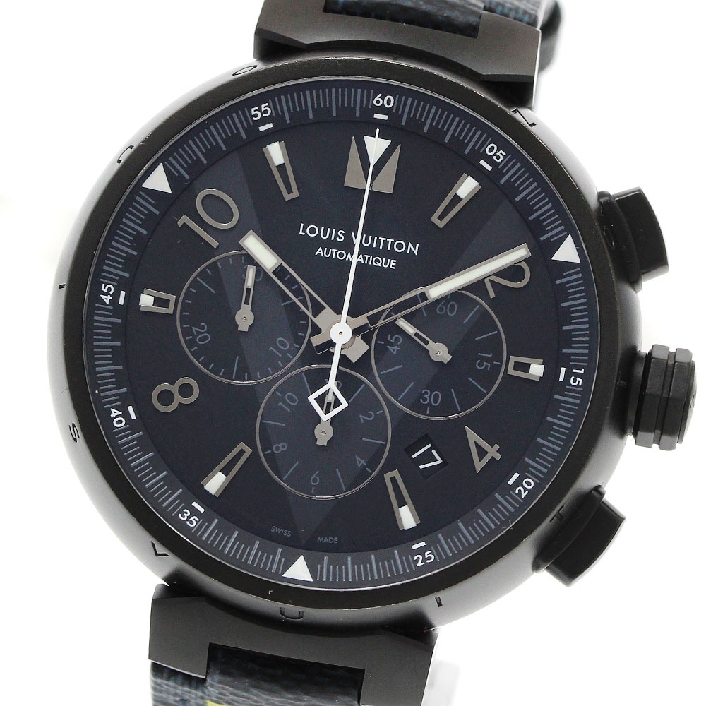 ルイ・ヴィトン LOUIS VUITTON Q1A62 タンブール オールブラック クロノグラフ 自動巻き メンズ 良品 _954319【中古】