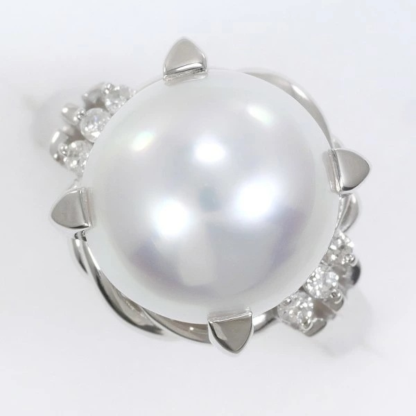 PT900 プラチナ リング 13号 パール(真珠) 約12mm ダイヤ 0.10 中古