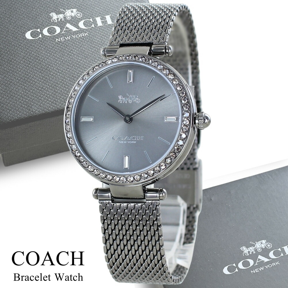 コーチ 腕時計 手表 レディース パーク ブランド グレー メッシュベルト クリスタル シンプル おしゃれ かわいい 2針 アナログ 時計 仕事用 プレゼント 誕生日 結婚祝い 結婚記念日 成人式 入