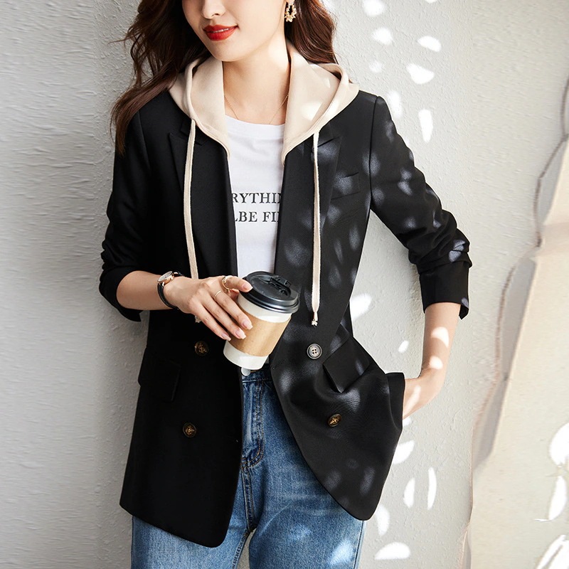 大きいサイズレディースウター韓国ファッション春秋服長袖トップスマウンテンパーカーフェイクレイヤード2Wayスーツ30%制限