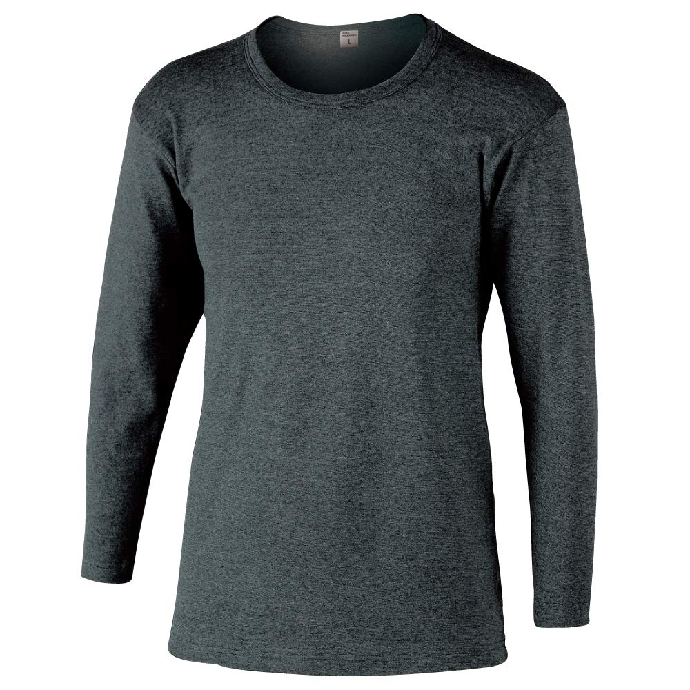 おたふく手袋 冬用インナー 長袖 丸首 [発熱 保温 メンズ] JW-169 モクグレー M 【5枚組】