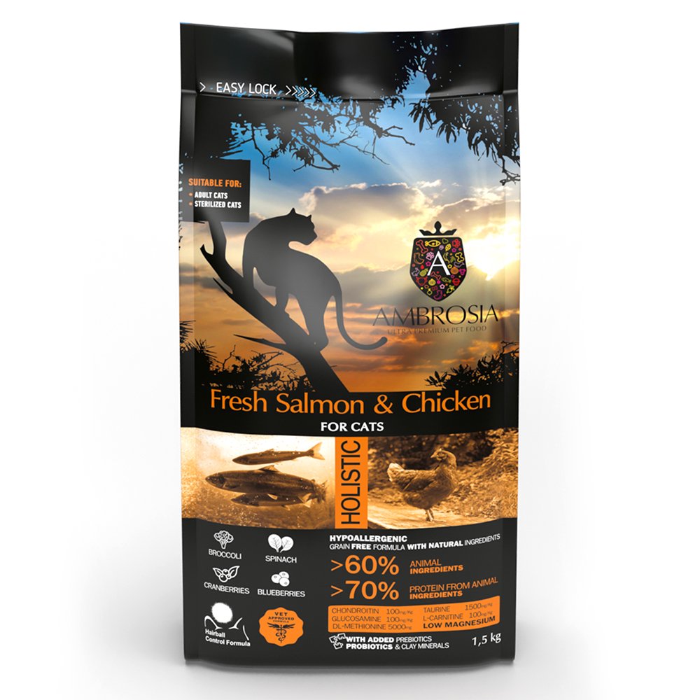 キャットフード　アンブロシア　猫　サーモン＆チキン　１．５ｋｇ　ドライ　ＡＭＢＲＯＳＩＡ　ＣＲＣ35―15―99―00―00