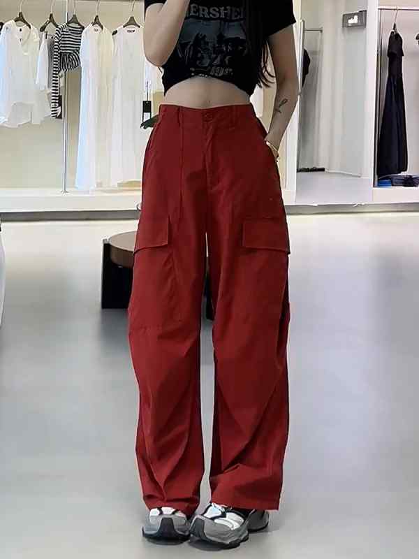 レディース ファッション オシャレ カワイイ シンプル 人カワイイ きいサイズ アメリカン ハイウエスト ポケット ストレート カジュアル パンツ スリム フロア レングス