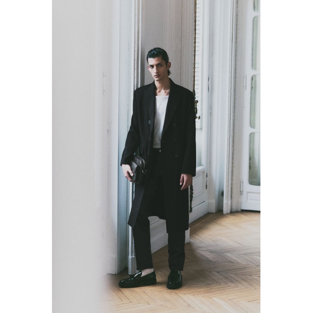 H&M ダブルブレストツイルコートリラックスフィットブラック