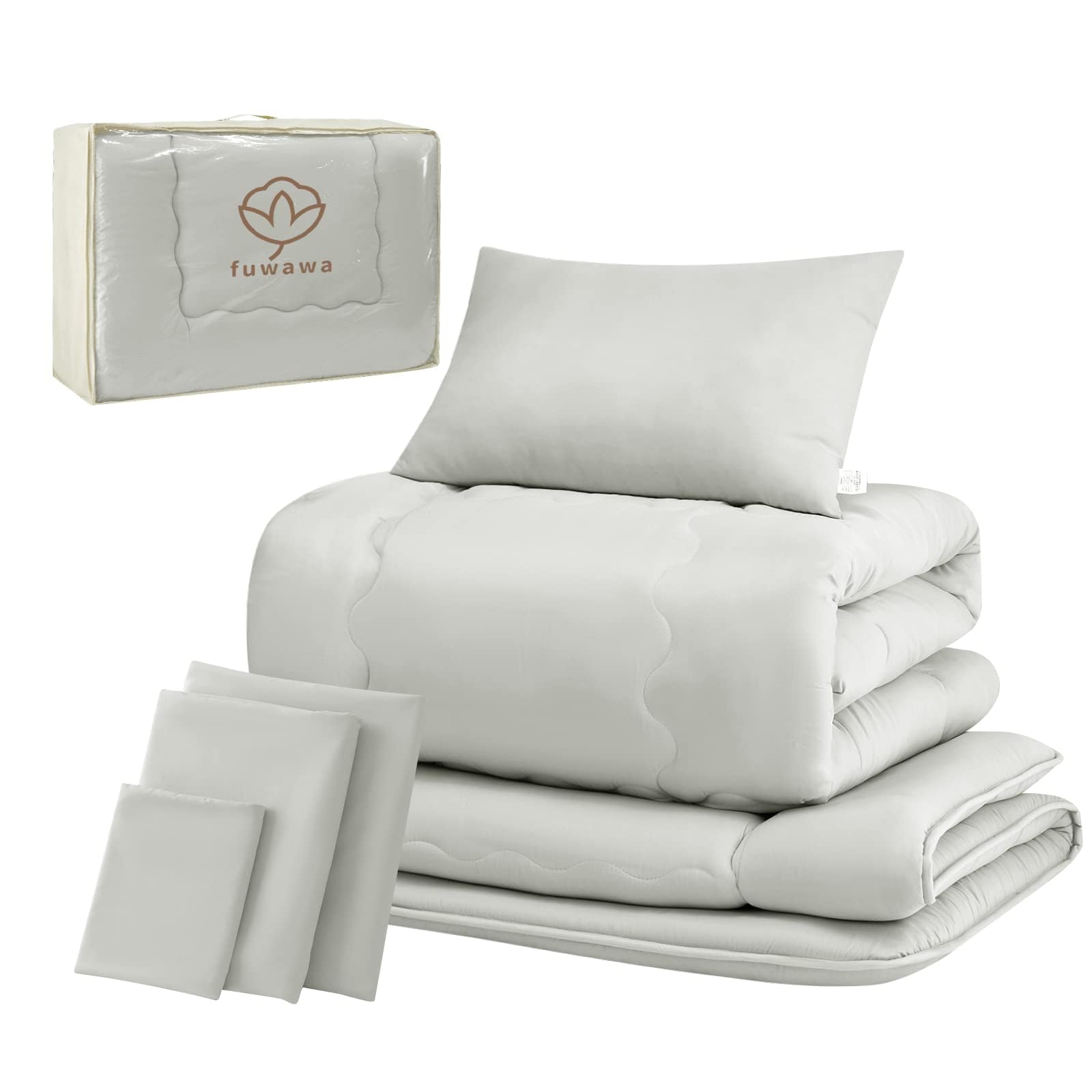 fuwawa 布団セット シングル 7点セット SEK認証 抗菌 防臭 防カビ アレルギー対策 洗える 【ボリューム増量 中綿1.6kg 掛布団】 【高密度固綿入り三層 敷布団】 枕 布団カバー3点