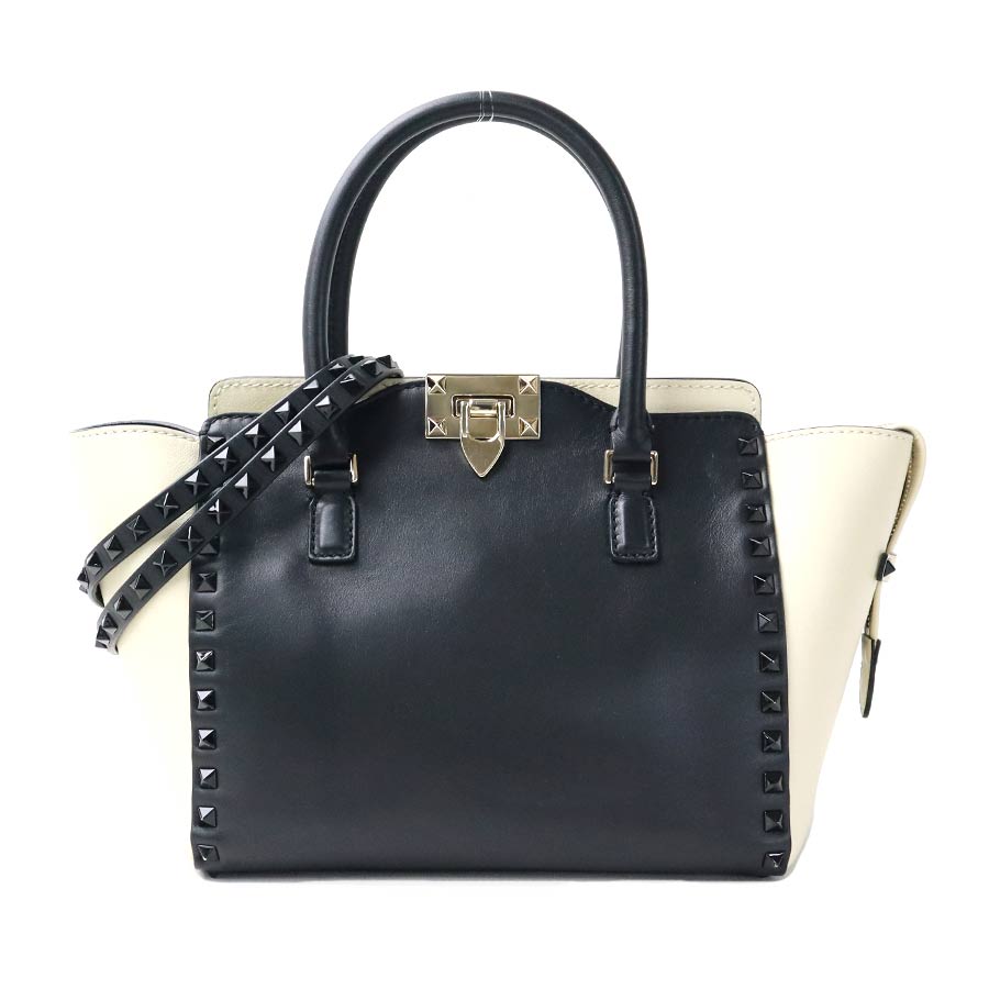 ヴァレンティノ ガラヴァーニ Valentino Garavani ハンドバッグ ショルダーバッグ レザー ブラック×アイボリー レディース h31296a