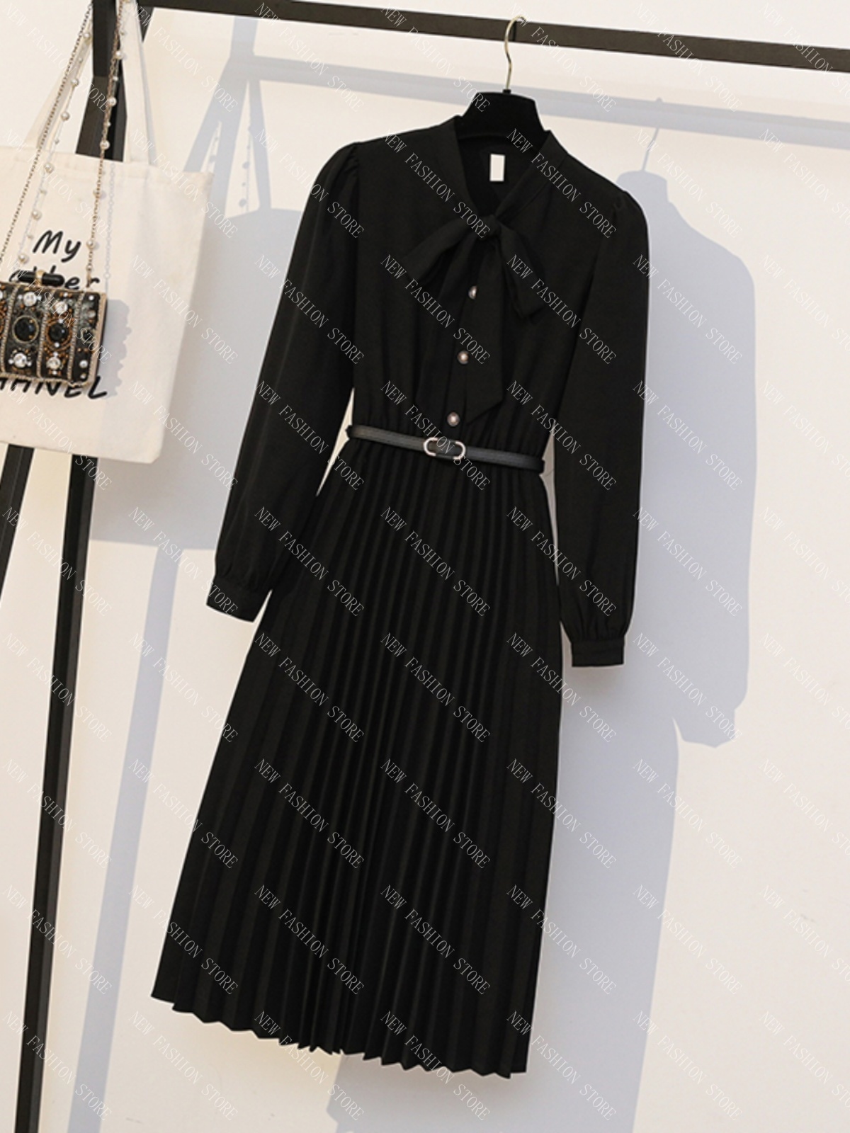 オーバーサイズワンピース女秋冬プリーツスカート-71