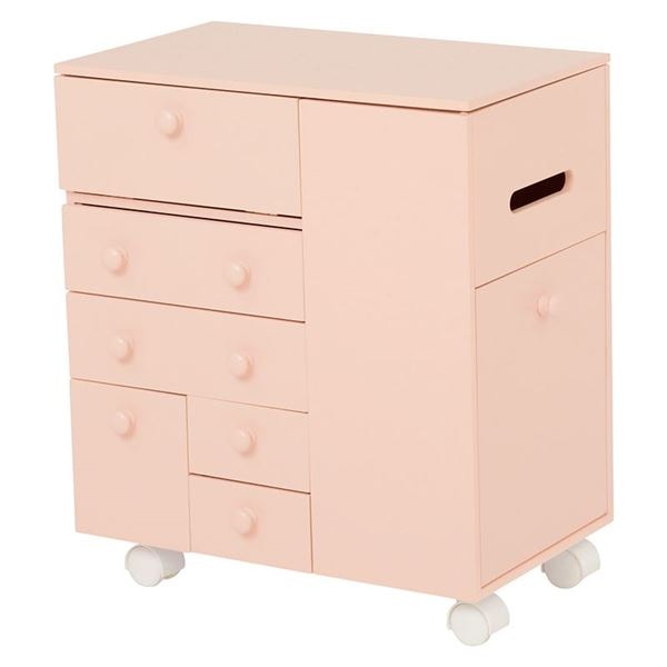 ドレッサー/化粧台 (ピンク 幅45×奥行27×高さ51.5cm) キャスター ボックスティッシュ収納可 ダストボックス付き 完成品