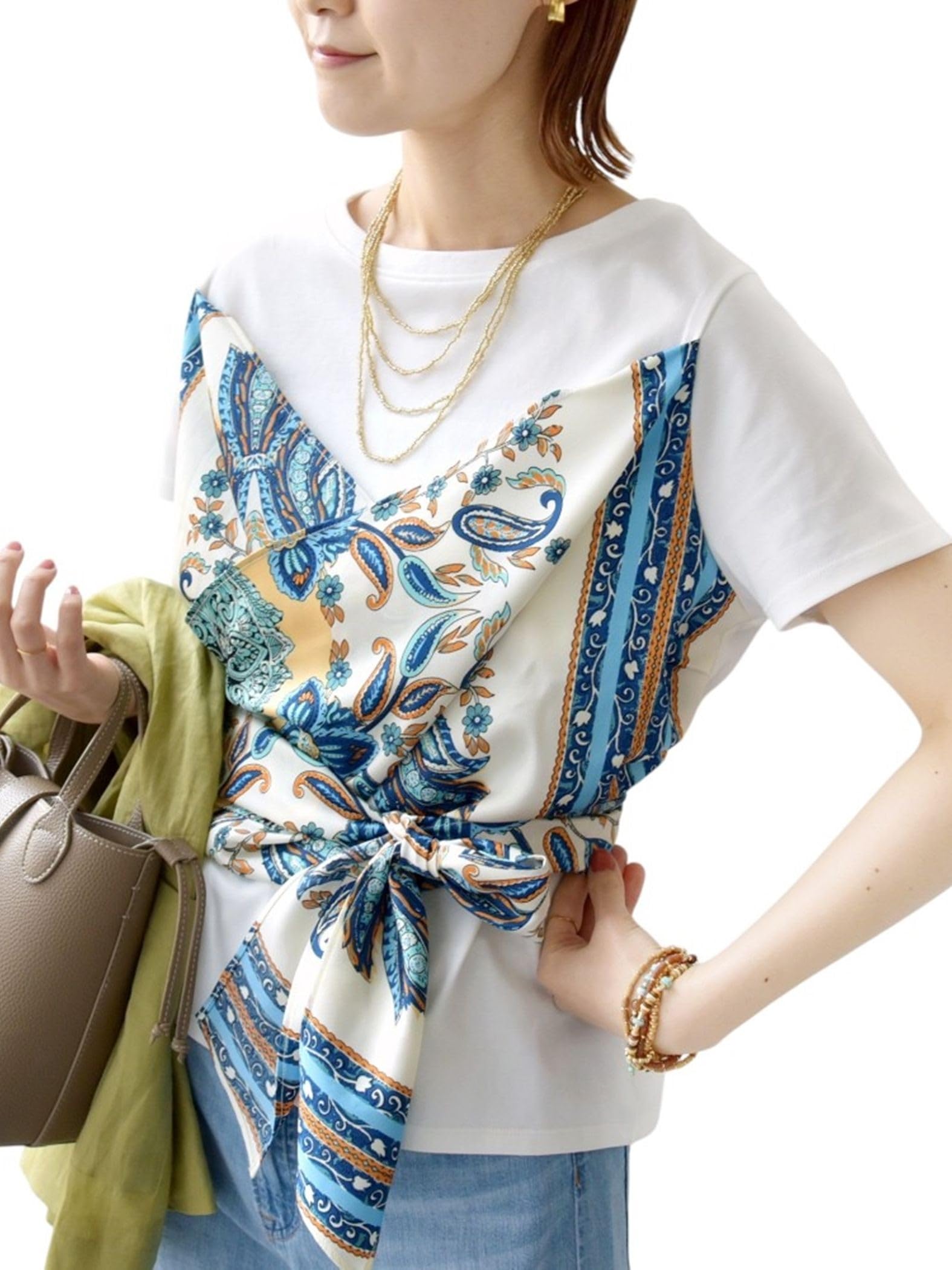 [シップス フォー ウィメン] Tシャツ WEB先行 WEB限定 手洗い可能 スカーフ コンビ TEE レディース 312330063