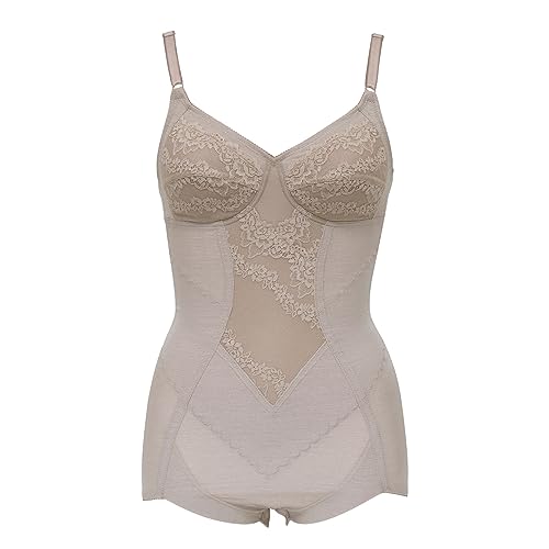 [ルシアン] シェイプウェアボディスーツ レディース 補正下着 矯正下着 お腹引き締め ヒップアップ 綿混素材 サテン クロッチ付き これ1枚でトータルメイク ボディスーツ ウォルナットベージュ B8