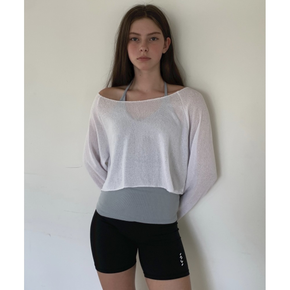 INJIACTIVE リネンクロップトップホワイト