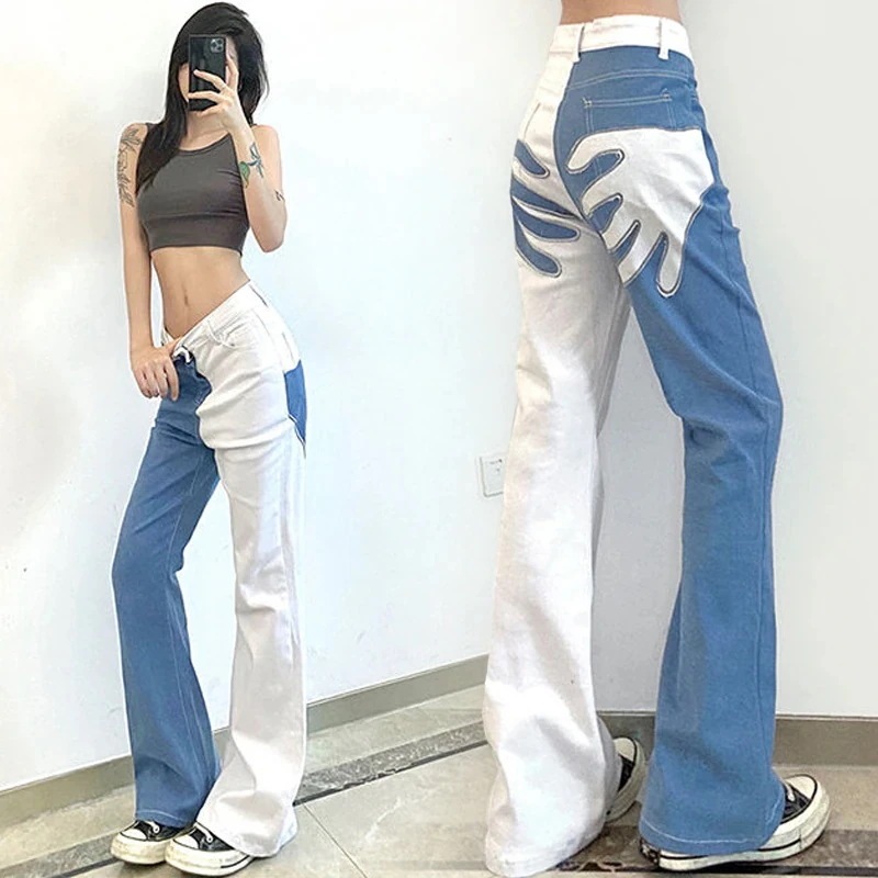 レトロなプリントのジーンズの女性のの新型の高腰のカジュアルなズボン 5,467円