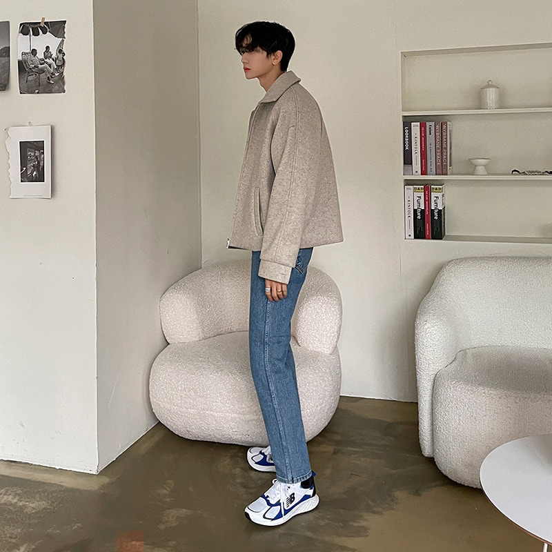 ツイードジャケットジャケットメンズ秋冬韓国版両面ツイードジャケットのトレンドの厚く短いセクションツイードコート