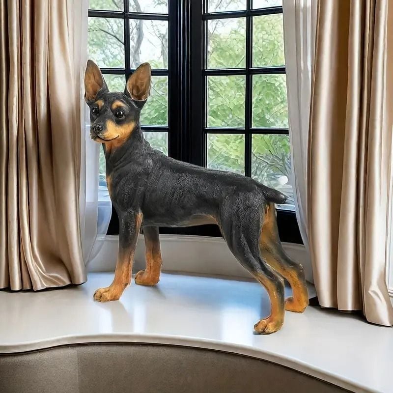オブジェ 置物 犬 ドッグ ドーベルマン 動物 彫刻 リアル 樹脂製 装飾 屋内 屋外 インテリア おしゃれ かわいい 黒 茶色
