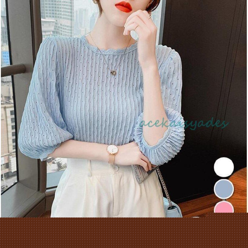 【2025新作SALE】レディース トップス ブラウス Tシャツ オシャレブラウス 白 Tシャツ 五分袖トップス レース パフスリーブ カットソー 大人 通勤 OL ゆったり
