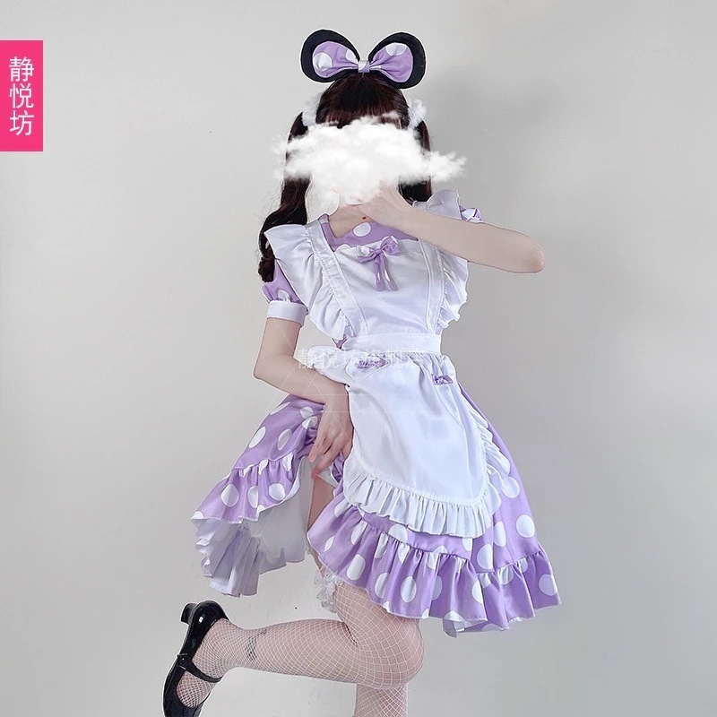 和紫 ふんわり女の子 可愛い水玉模様 メイド服 ロリータドレス ふんわり可愛い コスプレ衣装 ミッキーマウス