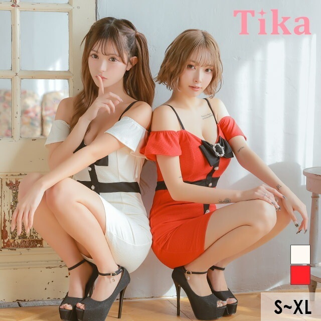 キャバ ドレス 肩あき タイト ワンピース ミニ キャミソール リボン S～XLサイズ 大きいサイズ セクシー キャバドレス キャバ嬢 キャバクラ ノースリーブ オフショルダー レディース