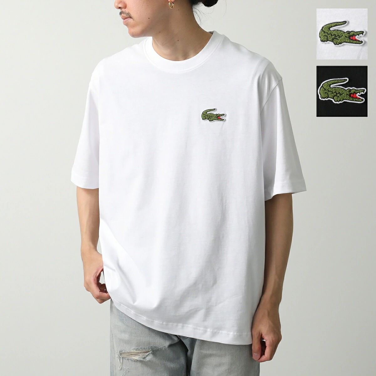 LACOSTE ラコステ Tシャツ TH2745 メンズ シェニール ワニロゴ ルーズフィット 半袖 カットソー クルーネック コットン カラー2色