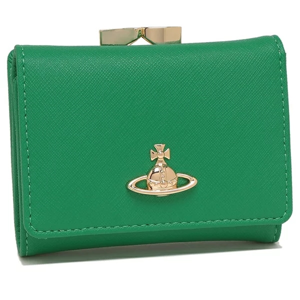 三つ折り財布 サフィアーノ がま口 グリーン レディース VIVIENNE WESTWOOD 51150027U S000B M401