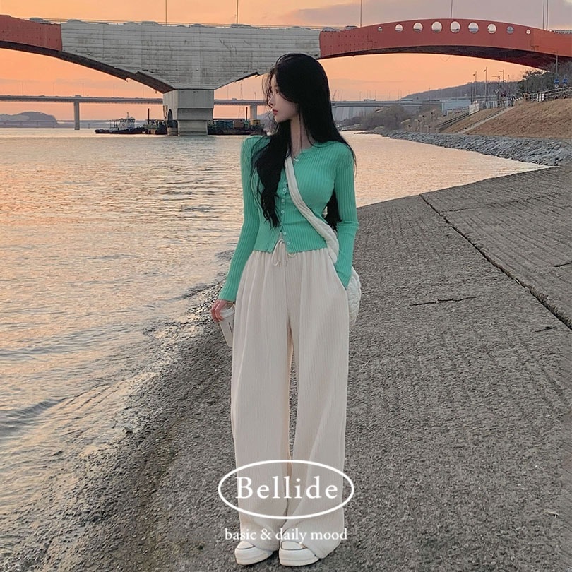 [BELLIDE MADE] クラウドリブゴムウエストワイドパンツ pt1393