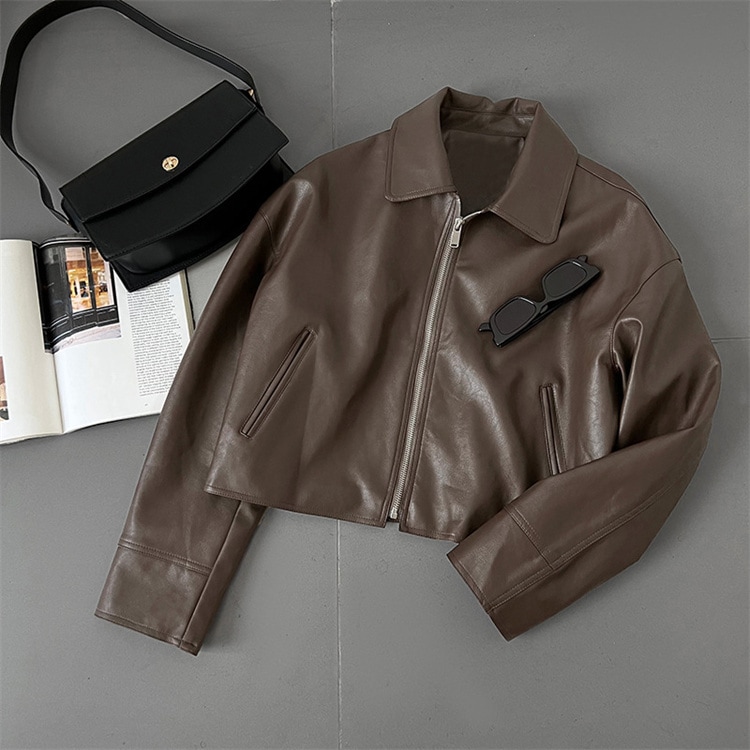 通勤する ライダーズ PUレザージャケット ノッチドカラー ショート丈 2025新作