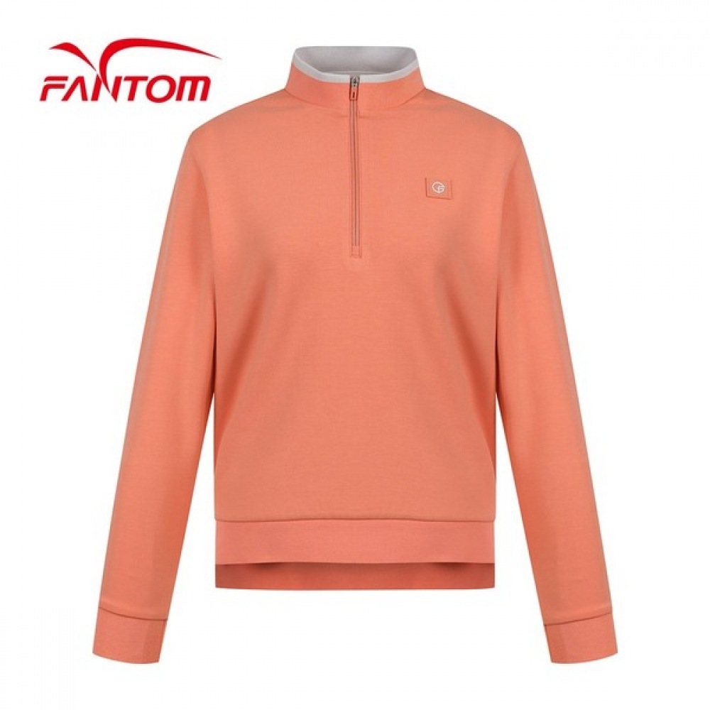 (Phantom) レディースネックカラーハーフジップアップ長袖Tシャツ