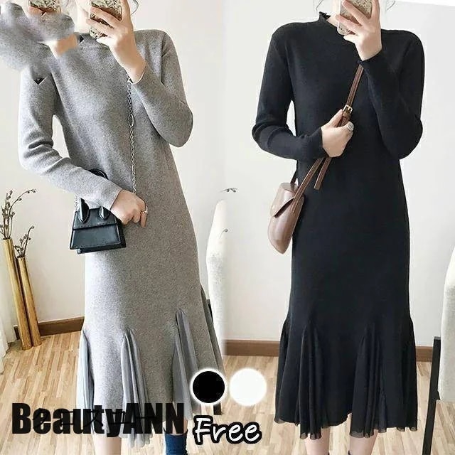 出血大サービス 新生活 ワンピース レディース ニットワンピース 秋冬 ロングワンピース 長袖 秋 ニット ワンピース 大きいサイズ ワンピース ひざ丈 ハイネック 長袖 マーメイド シン 秋 春 冬
