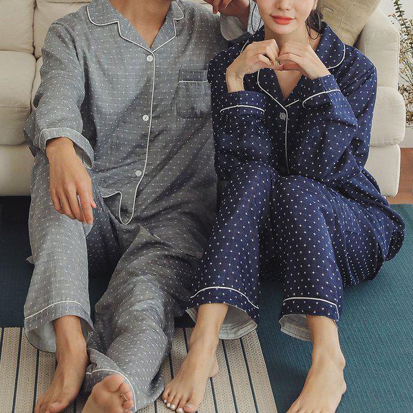 ノヴァ十字ステッチツーピース二重ヨル綿男女共用カップルパジャマ上下セット