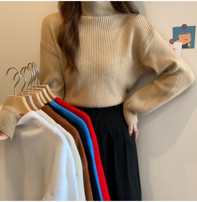 カラーバリエーション豊富 ボリューム袖ニットセーター ハイネックニットセーター カジュアルニットセーター トップス ニットソー セーター プルオーバー 袖あり 長袖 ボリューム袖 ハイネック スリム 5,230円