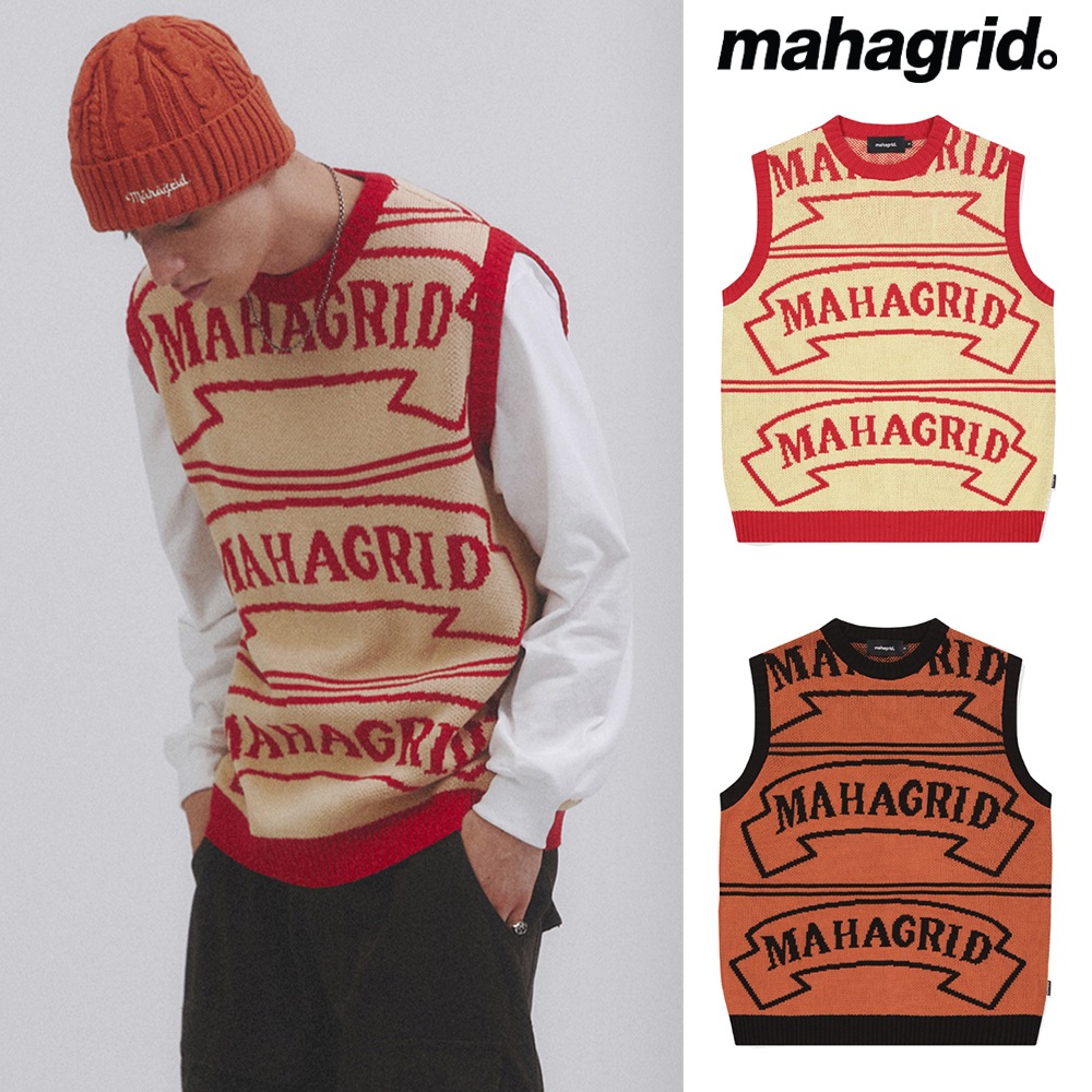 さらに100円引き◆MAHAGRID◆FLAG LOGO KNIT VEST mahagrid] FLAG LOGO KNIT VEST ベスト
