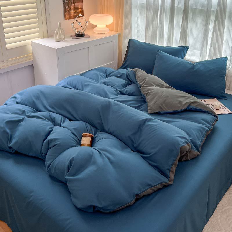 【急速出荷!】今の流行無地4点セットシンプルな洗い済み用掛け布団カバー学生寮用起毛シングル寝具