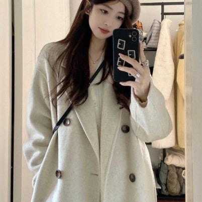 アウター コート ロング丈 袖あり 長袖 ドロップショルダー 襟付き デザイン ボタン ダブルブレスト オーバーサイズ ビッグシルエット 美ライン ニュアンス 前開き カラバリ かわいい 大人可愛い