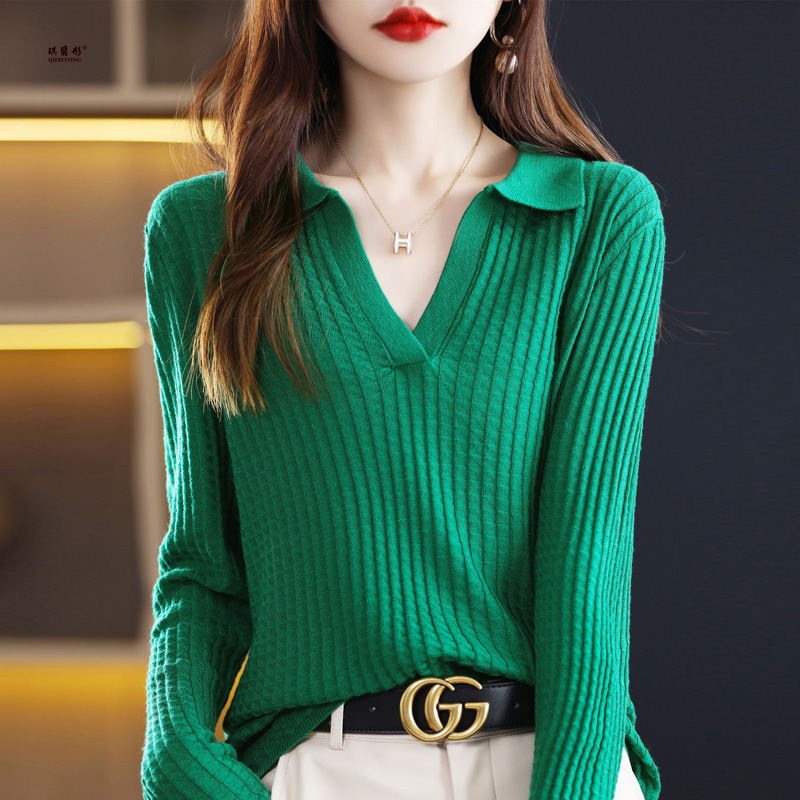 色豊富 スキッパー トップス セーター ニットソー プルオーバー ミディアム丈 長袖 襟付き Vネック ニット 伸縮性 ストレッチ シンプル カジュアル きれいめ おしゃれ お洒落 上品 大人っぽい 6,073円