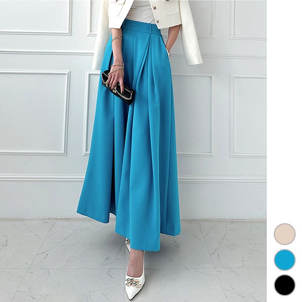 パンツ レディース ボトムス スラックス ワイドパンツ タック ロング丈 フレア ハイウエスト スカーチョ スカンツ きれいめ 上品 春 秋 韓国 to25709