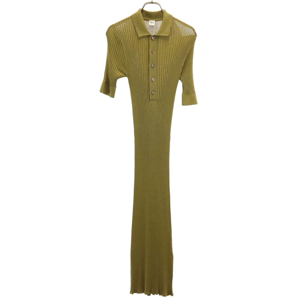 半袖 ニット ロングワンピース XS カーキ レディース 古着