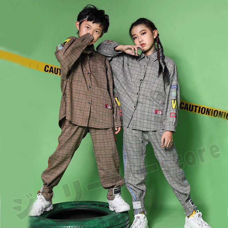 キッズダンス衣装 チェック柄 グレンチェック HIPHP セットアップ シャツ パンツ キッズ 女