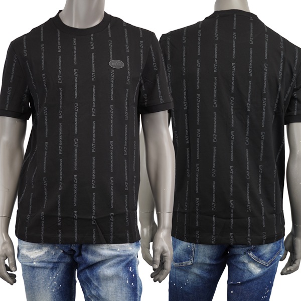 EA7 EMPORIO ARMANI イーエーセブン エンポリオ・アルマーニ Graphic Series 総柄 縦ストライプ ロゴ Tシャツ/7M001391 AF12874 FC039