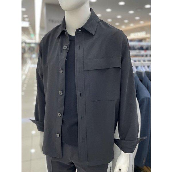 メンズブラックカラーカジュアルシャツジャケットアウター型ブラックシャツ_JK