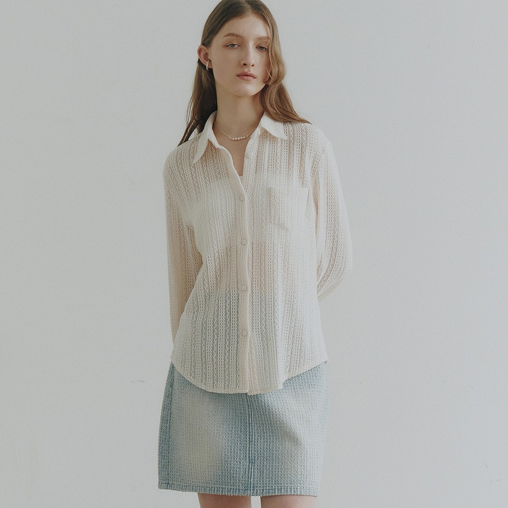 【NOIER 】 COTTON CROCHET SLIM SHIRT : IVORY