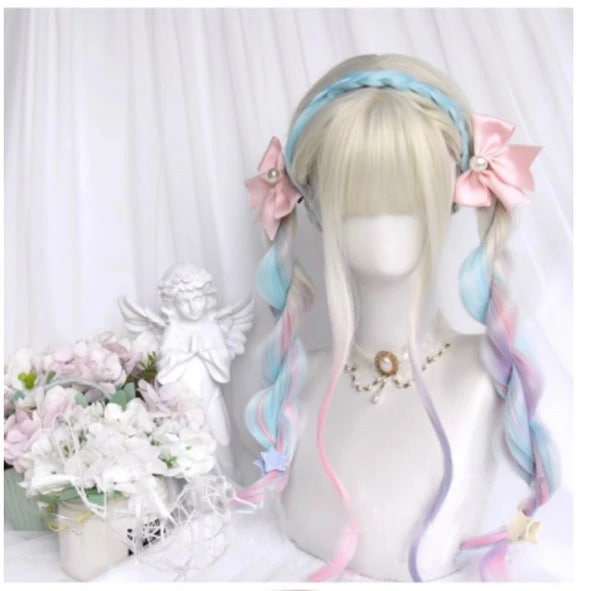 ウィッグ フルウィッグ ロング 巻き毛 ロングカール グラデーション カールウィッグ ぱっつん前髪 ふんわり前髪 ロリータ ゆめかわいい ゆめかわ 前髪あり dq007zut2t2