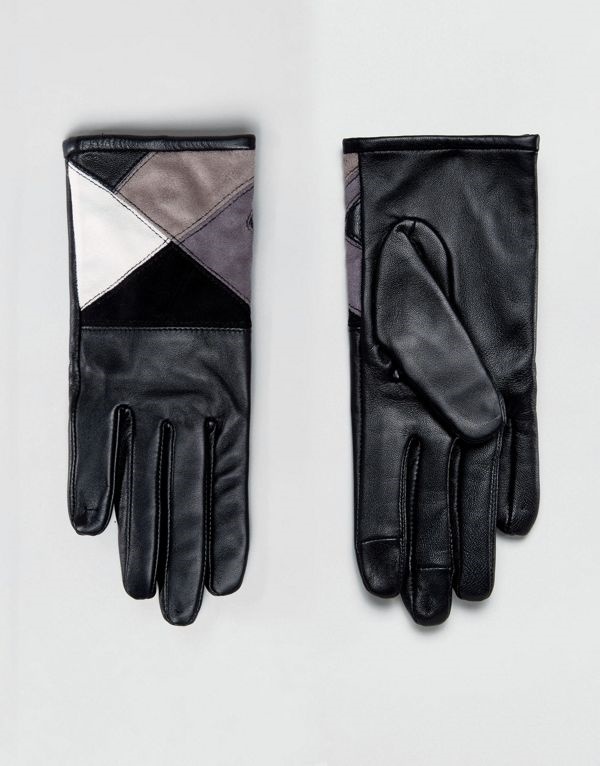 ASOS レディース アクセサリー 送料無料 Mono Leather & Suede mix Touch Screen Gloves In Mono