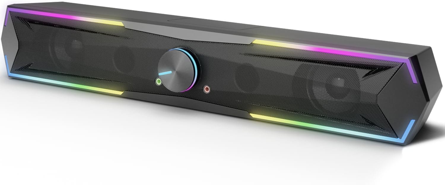 Kstime【最新Bluetooth5.4 & USBダイレクト】PCスピーカー サウンドバー 10W RGB ゲーミングスピーカー 六つのスピーカーユニット 二重対称インバーターチューブ ステレオ